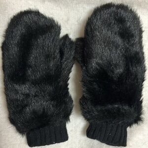 H&M FAUX FUR MITTENS/Gloves Black Lined One Size